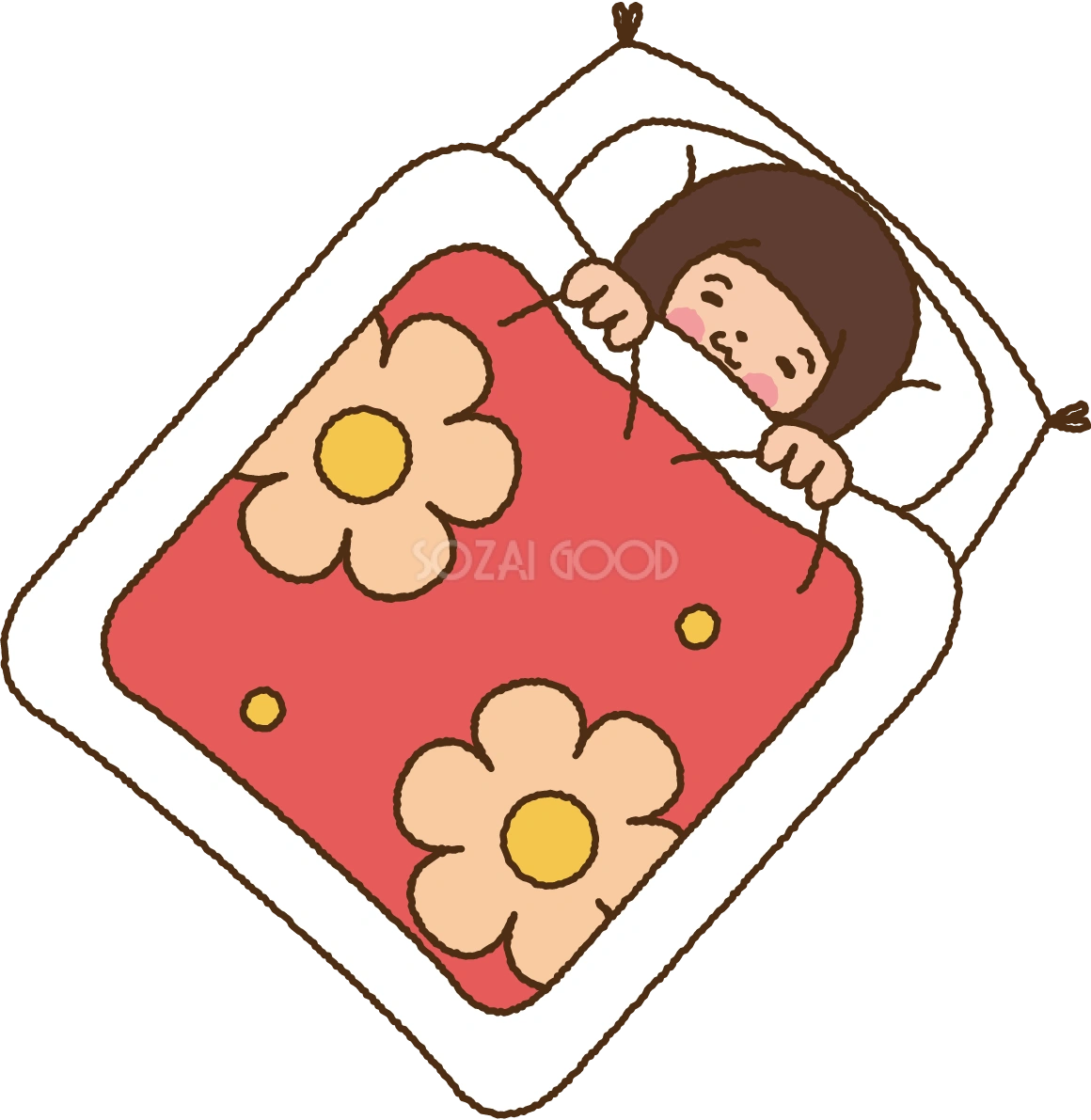 無料イラスト冬 かわいい暖かそうな布団35349