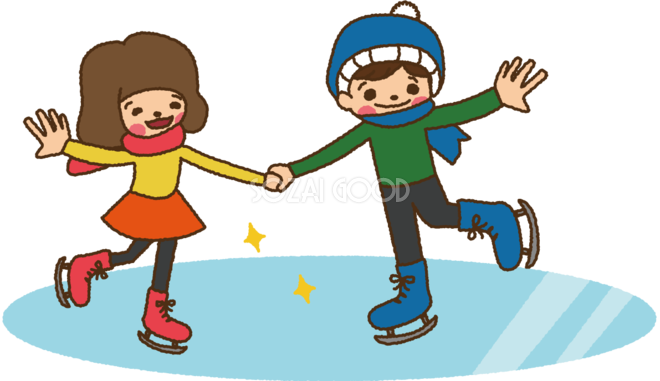 無料イラスト冬 かわいい男の子と女の子がアイススケート35353 素材good