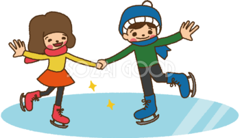 無料イラスト冬 かわいい男の子と女の子がアイススケート35353