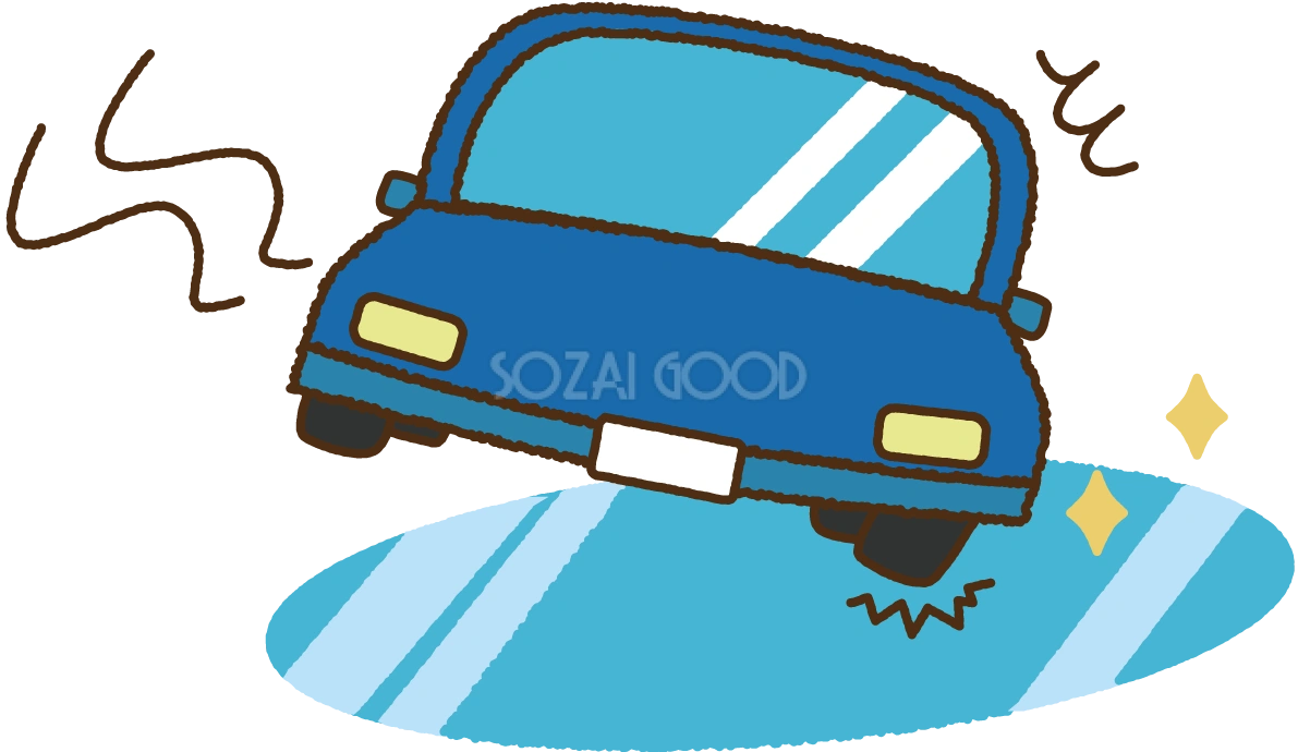 無料イラスト冬 かわいい危険な凍結した路面でスリップしている車35357
