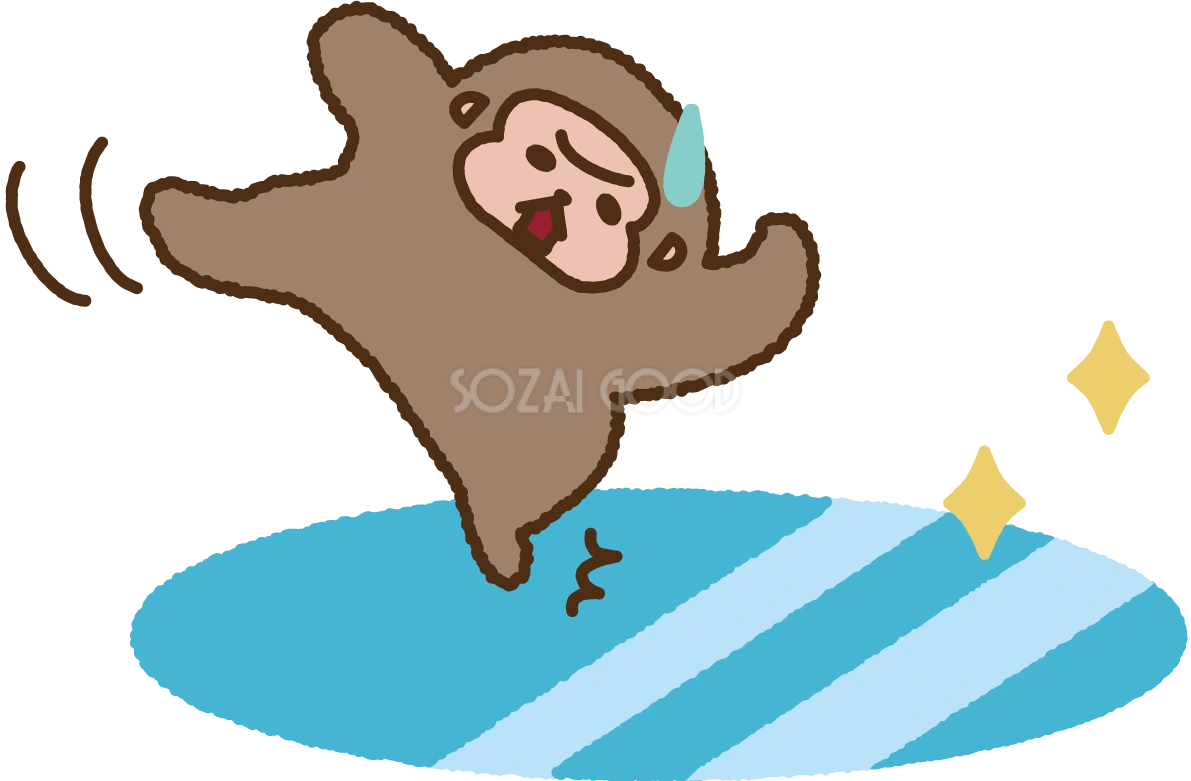 無料イラスト冬 かわいい凍結した危険な路面で転びそうな猿35361