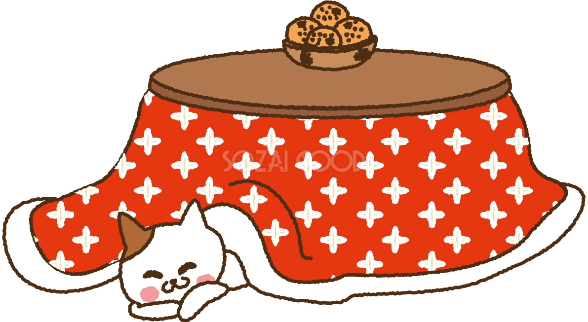 かわいいゆるかわ猫が冬にコタツで丸くなる無料イラスト35377