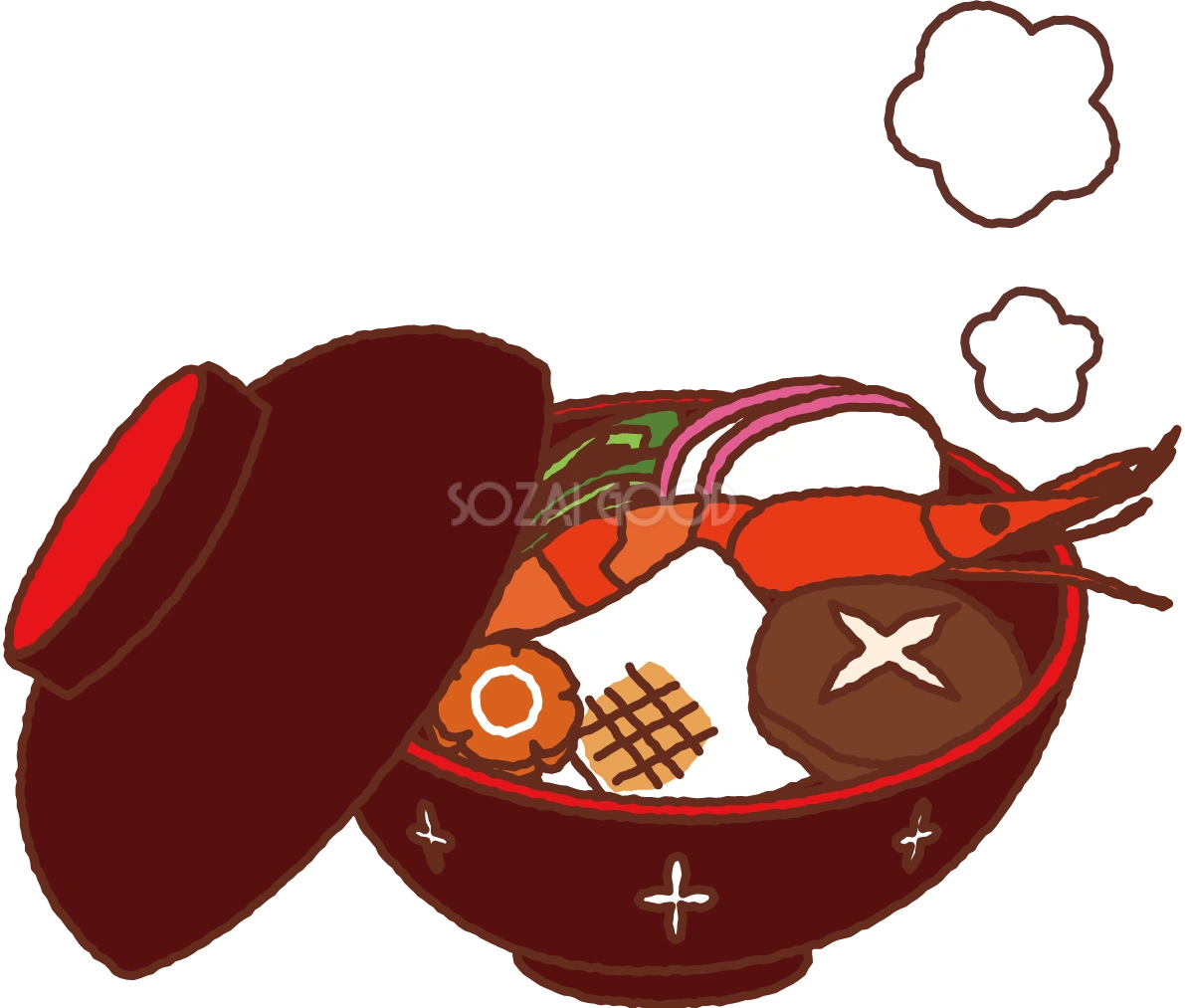無料イラスト冬 かわいい熱々のお雑煮35390