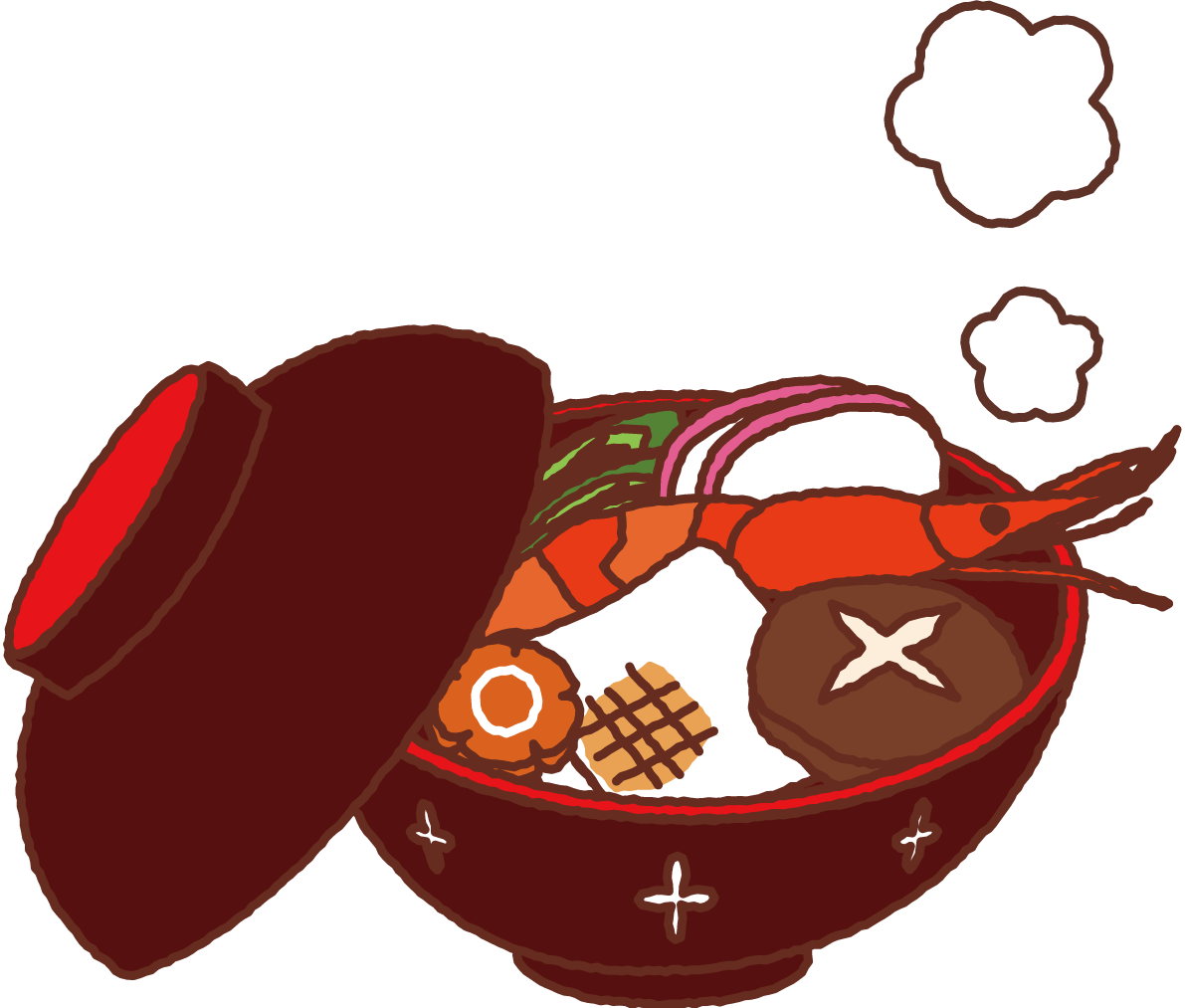 無料イラスト冬 かわいい熱々のお雑煮35390に写真・文字を入れる