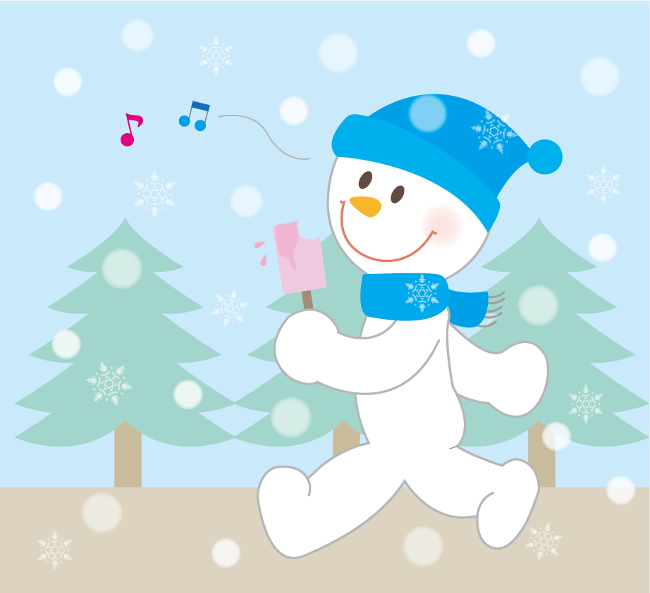 無料イラスト冬 ユニークに歩く雪だるま35436に写真・文字を入れる