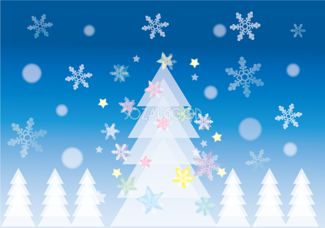 無料イラスト 冬の背景素材 かわいい雪景色のクリスマスツリー35509
