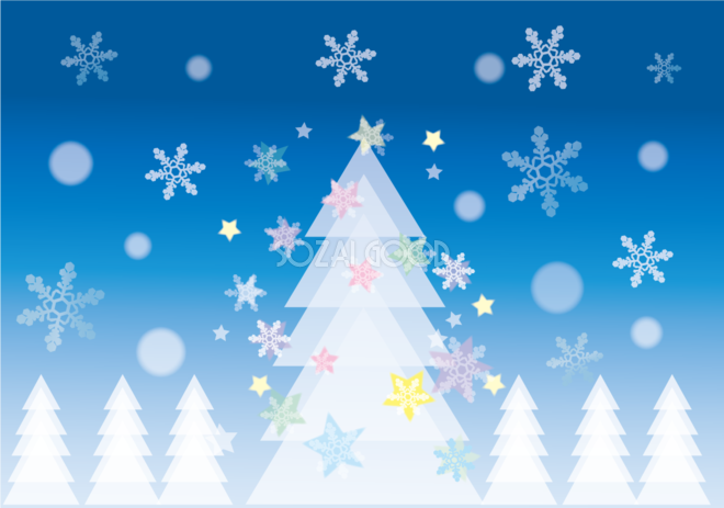 無料イラスト 冬の背景素材 かわいい雪景色のクリスマスツリー35509 