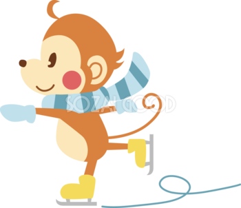 かわいい猿の無料 フリー イラスト年賀状や干支～スケート35688