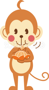 かわいい猿の無料 フリー イラスト年賀状や干支～みかんを食べる35708