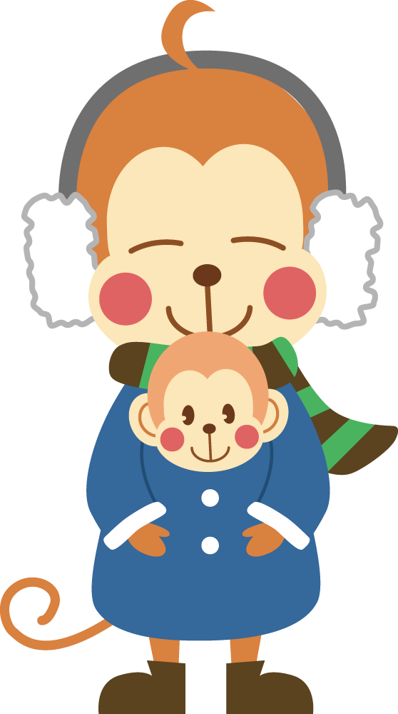 かわいい猿の無料 フリー イラスト年賀状や干支～男の子と子猿35761に写真・文字を入れる