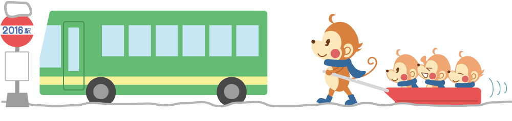 かわいい猿の無料 フリー イラスト年賀状や干支 2016バス停を目指す35941に写真・文字を入れる