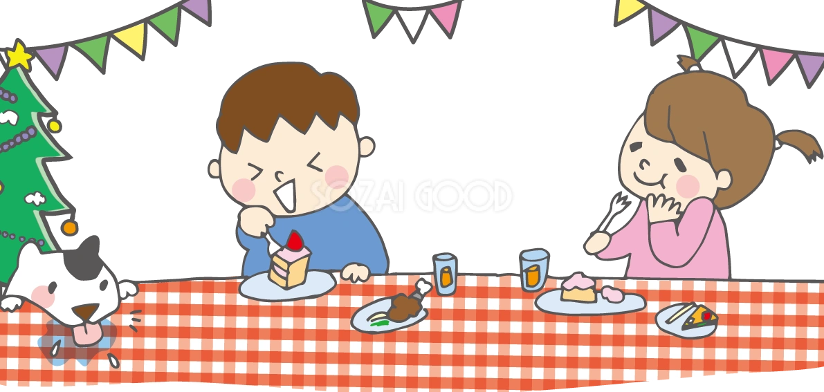 無料イラスト冬 クリスマスを楽しむ仲間36104