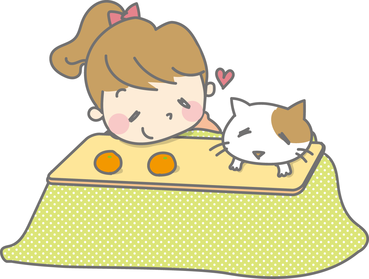 無料イラスト冬 こたつと女の子36108に写真・文字を入れる