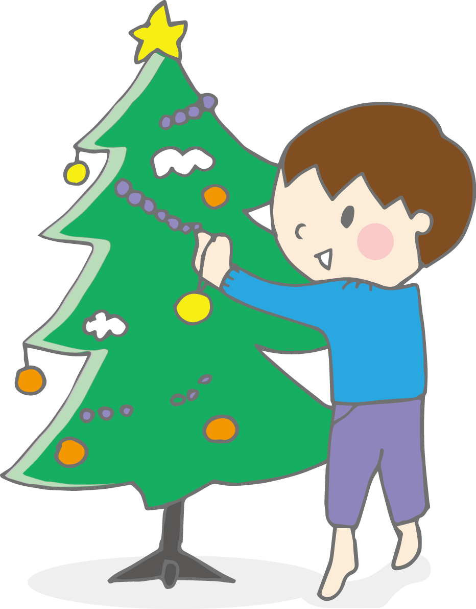 無料イラスト冬 ツリーを飾る子供36120に写真・文字を入れる