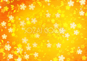 白い桜と流れる水の軌跡の金 ゴールド「和風」イラスト36251