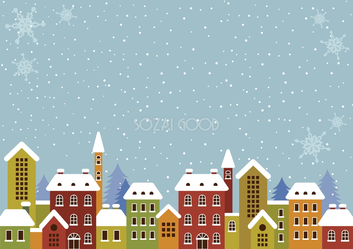 フリー背景イラスト冬「雪の降る町」36547