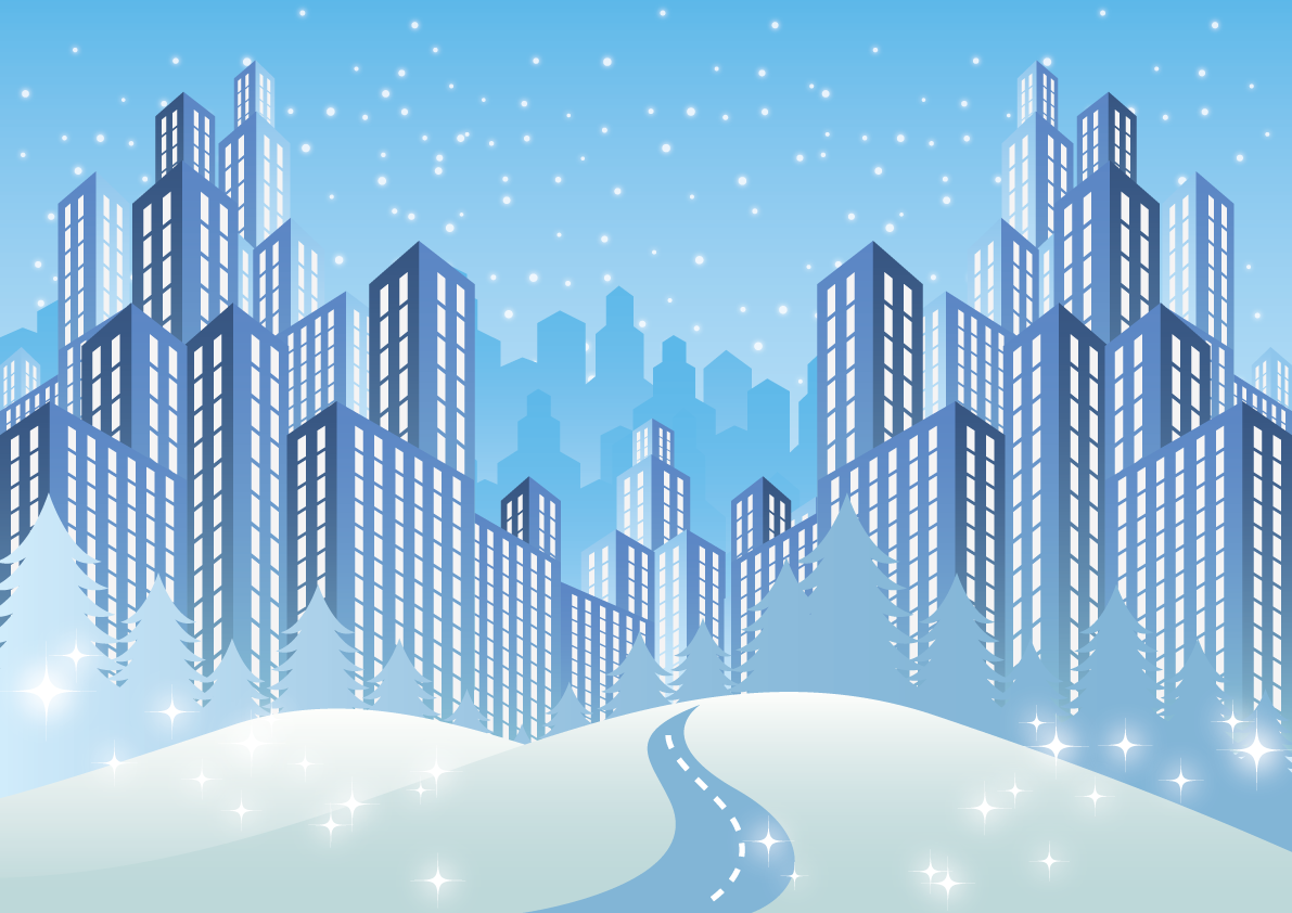 フリー背景イラスト冬「雪の降る都市」36551に写真・文字を入れる