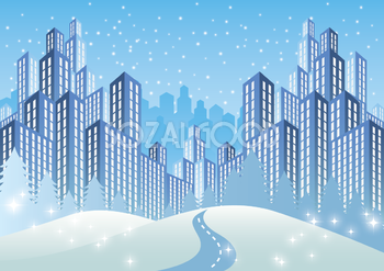 フリー背景イラスト冬「雪の降る都市」36551