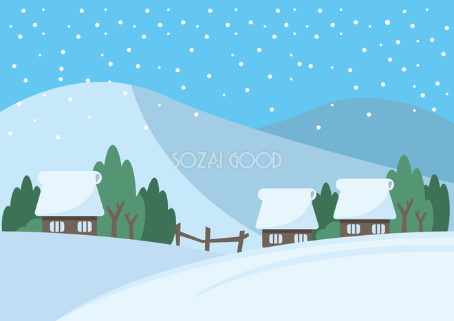 フリー背景イラスト冬 日本の雪の降る村 素材good