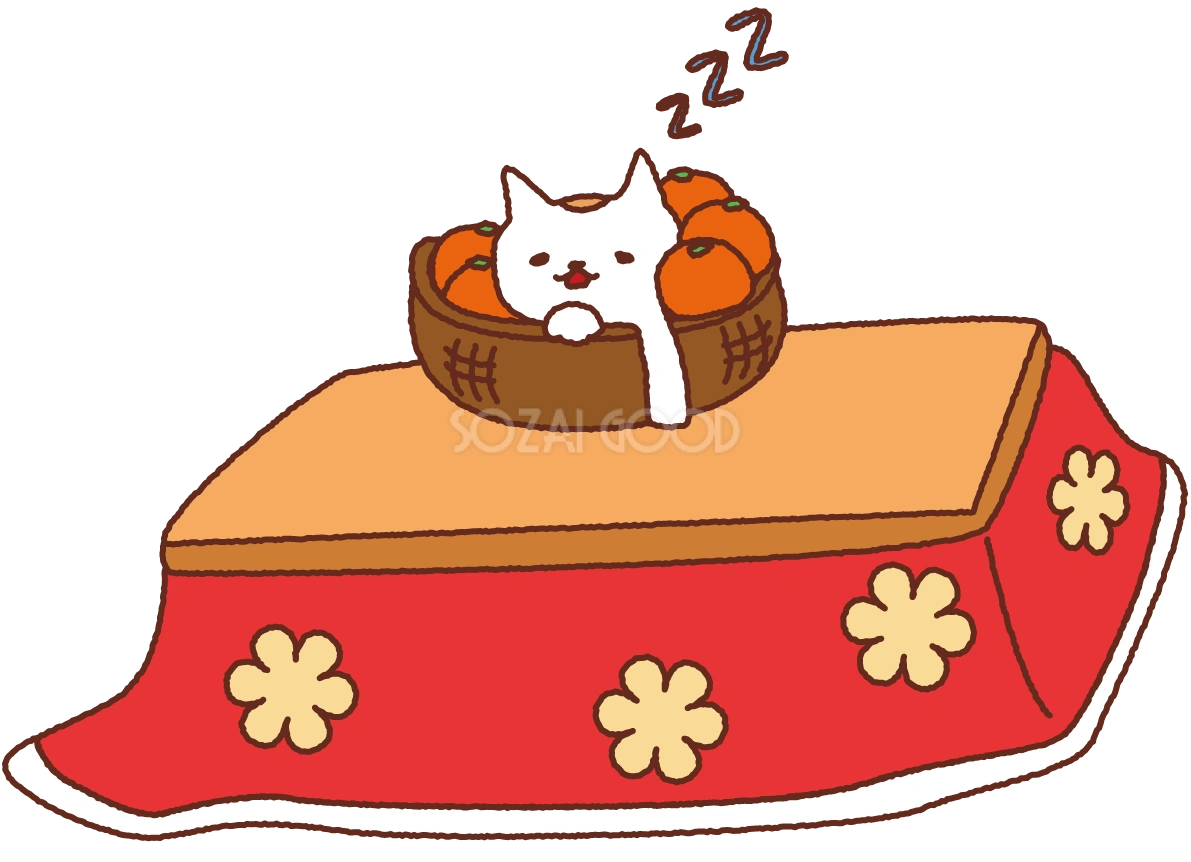 ゆるかわ猫とみかん無料イラスト36876