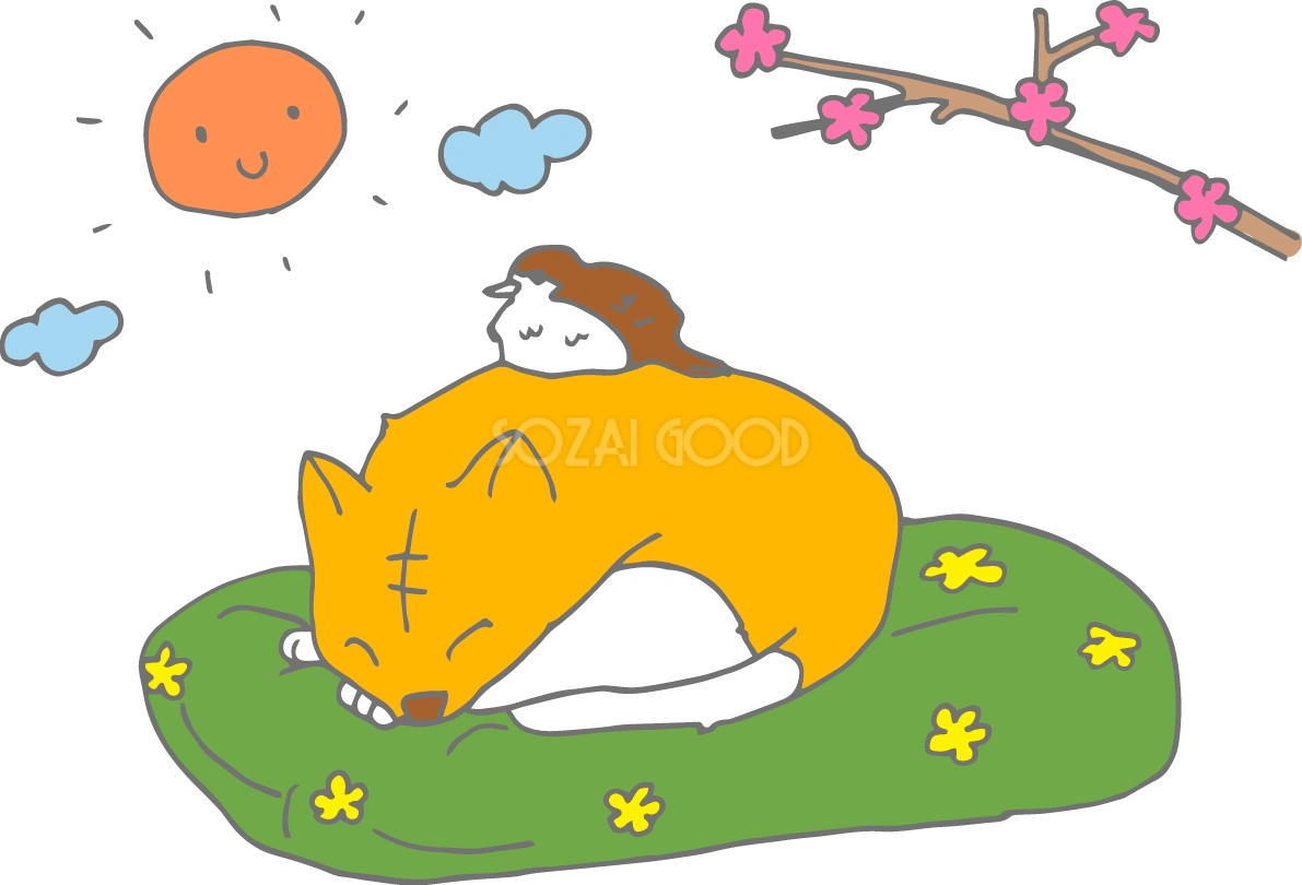 日向ぼっこ猫 冬の無料イラスト37143
