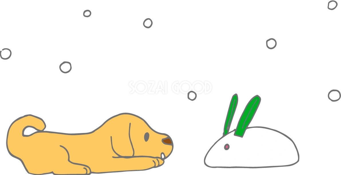 雪うさぎと犬 冬の無料イラスト37147