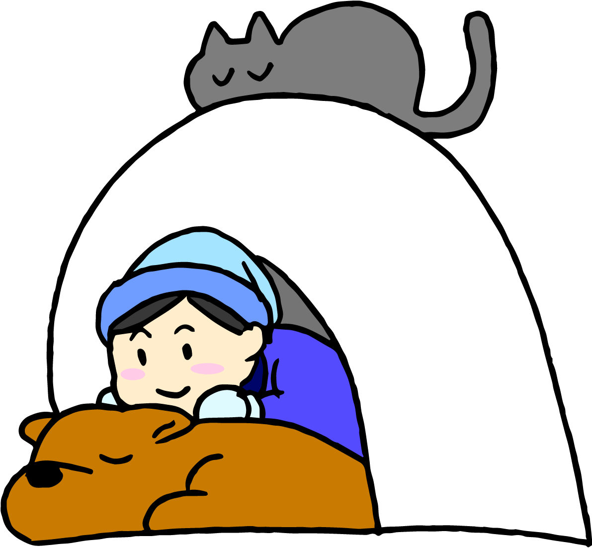 犬猫と女の子の冬イラスト(かまくら)37412に写真・文字を入れる