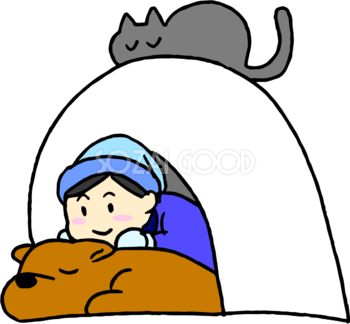 犬猫と女の子の冬イラスト(かまくら)37412