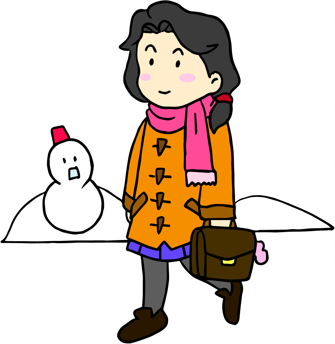 学校の冬イラスト(女子)37425に写真・文字を入れる