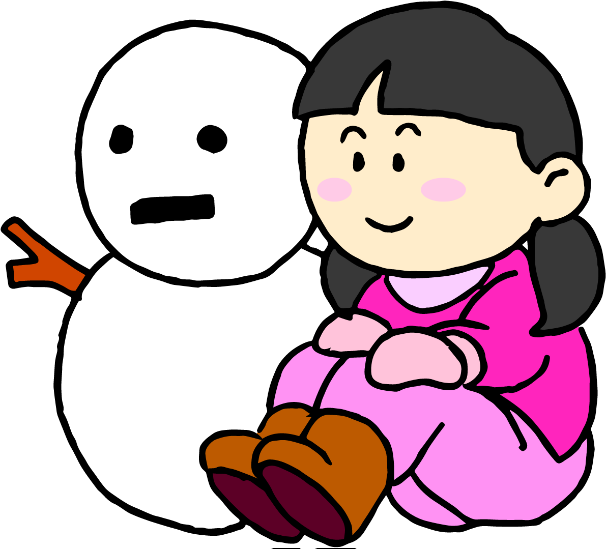 学校の冬イラスト(雪 雪だるま女の子）37430に写真・文字を入れる