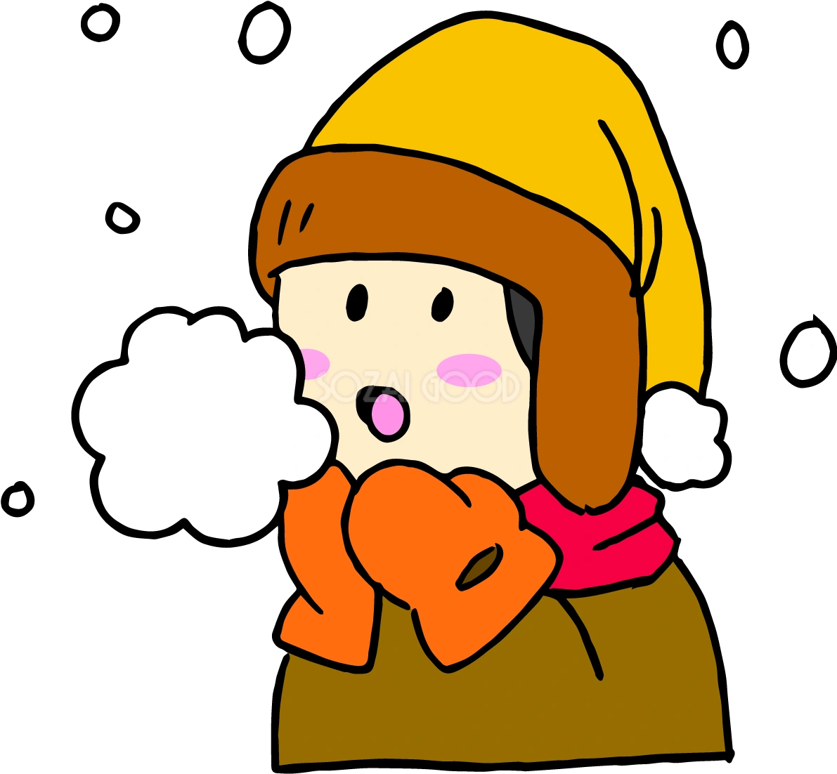 学校の冬イラスト(雪 白い息）37435