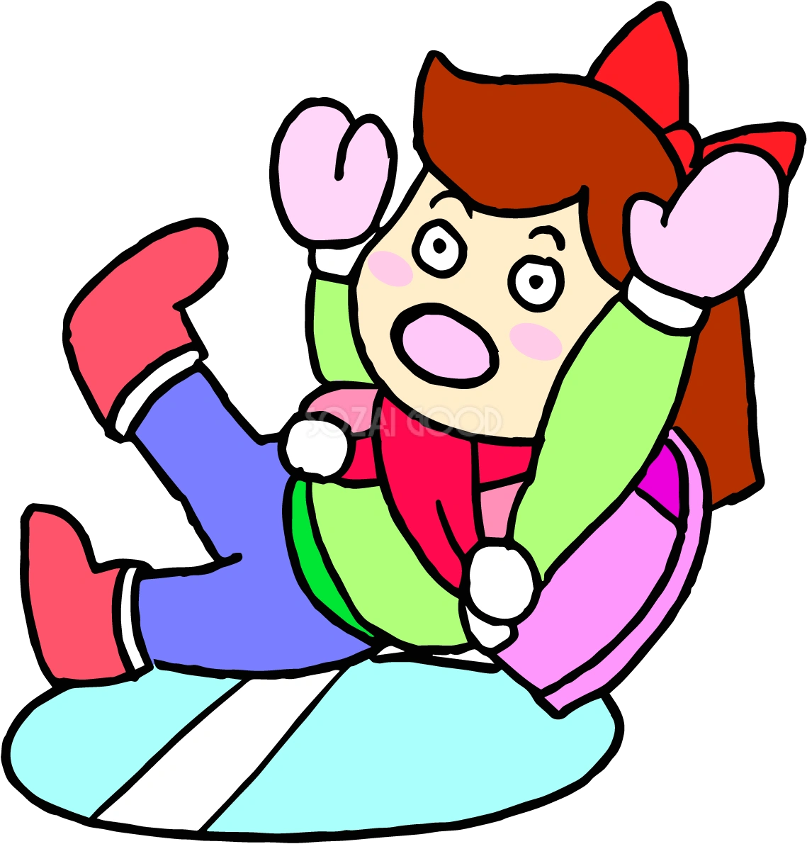 学校の冬イラスト(危険な凍結で滑る女の子)37453