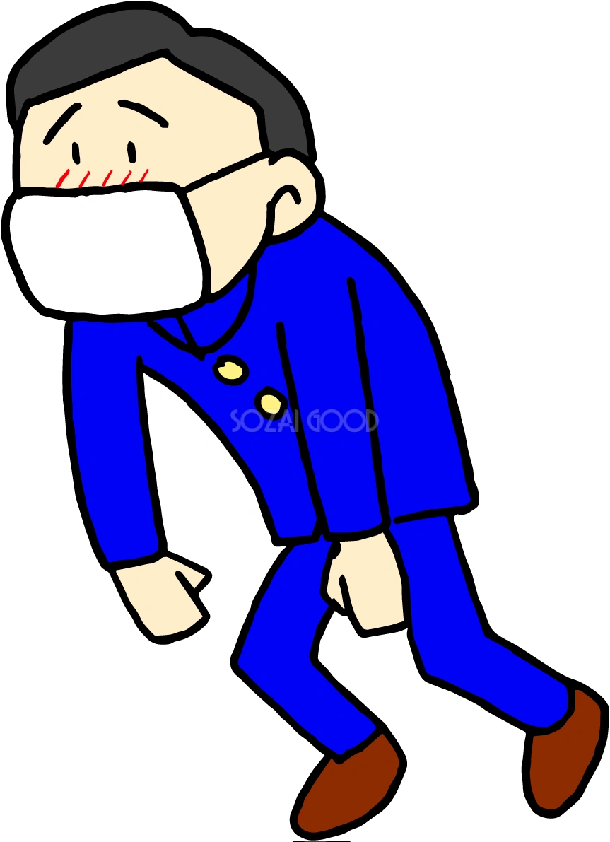 学校の冬イラスト(風邪をひきマスク)37457