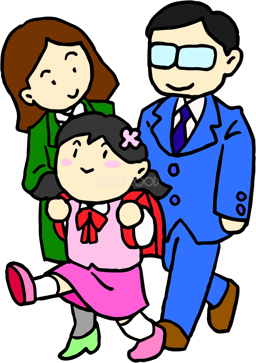 学校の無料イラスト(春に親子で入学式)37505