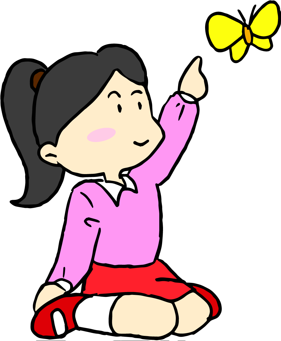 学校の無料イラスト(春に蝶々を指差す女の子)37513に写真・文字を入れる