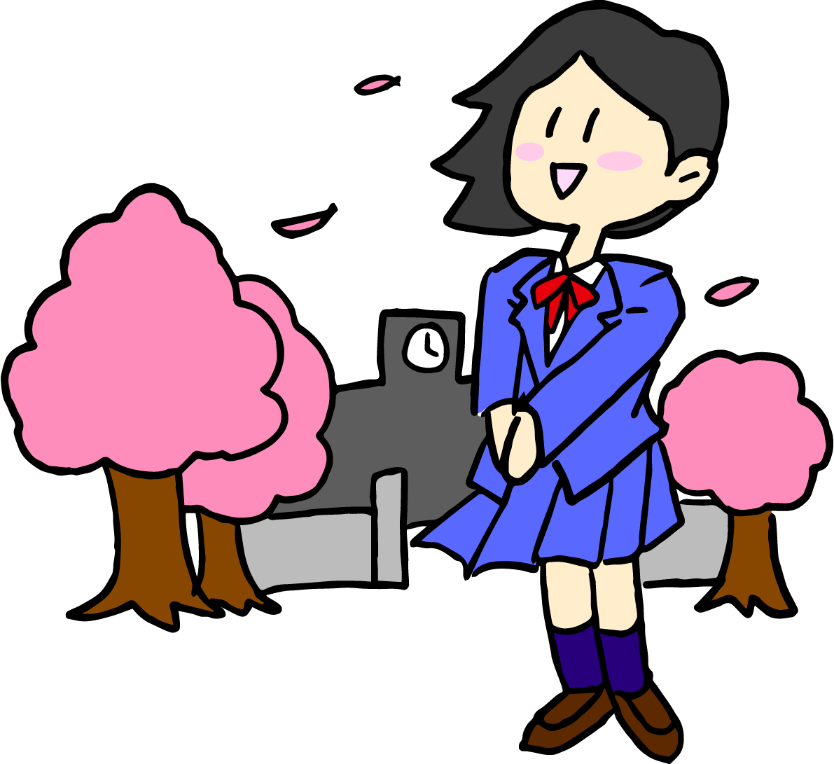 学校の無料イラスト(女子高生が春の入学式)37525に写真・文字を入れる