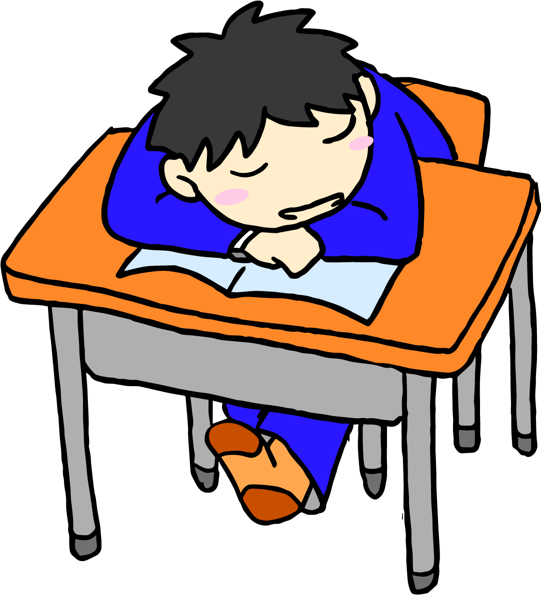 学校の無料イラスト(勉強中や授業中にいねむりする男の子)37541に写真・文字を入れる
