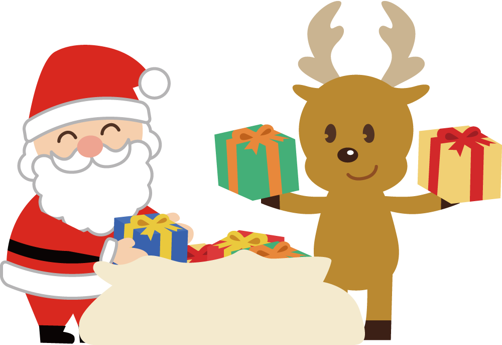 12月クリスマスイラストかわいい「準備するサンタとトナカイ」37561に写真・文字を入れる