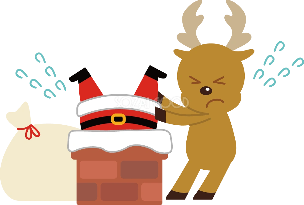 12月クリスマスイラストかわいい「煙突に詰まるサンタ」37565