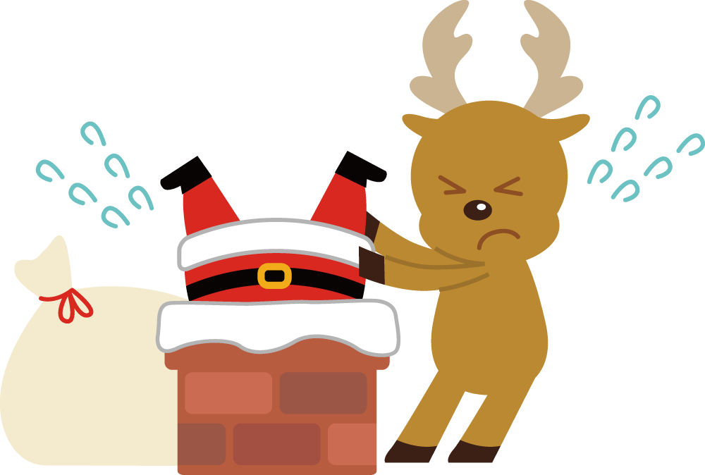 12月クリスマスイラストかわいい「煙突に詰まるサンタ」37565に写真・文字を入れる