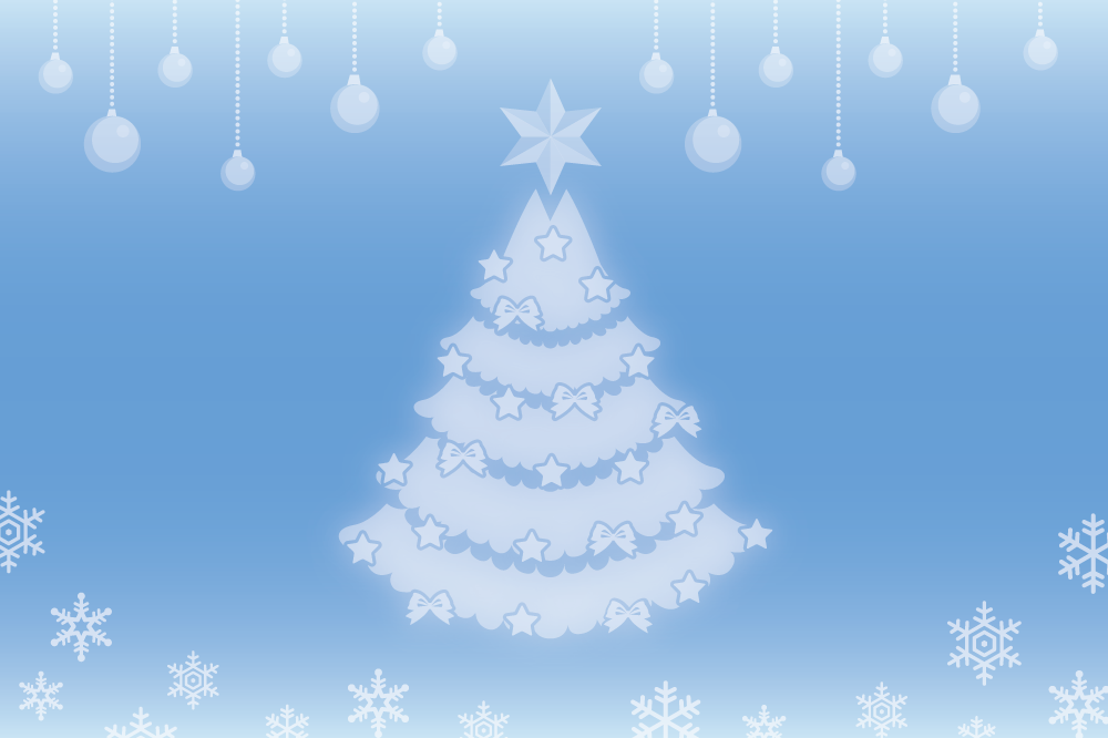 12月クリスマスイラスト背景「ホワイトクリスマスツリー」37594に写真・文字を入れる