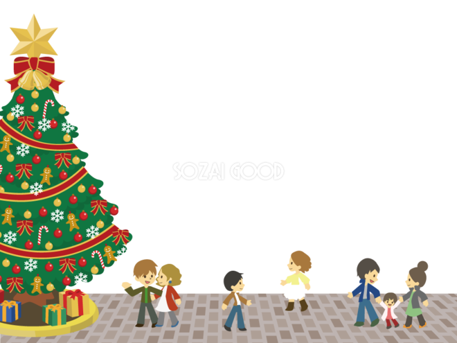 12月クリスマス背景イラスト 街角のクリスマスツリー 素材good