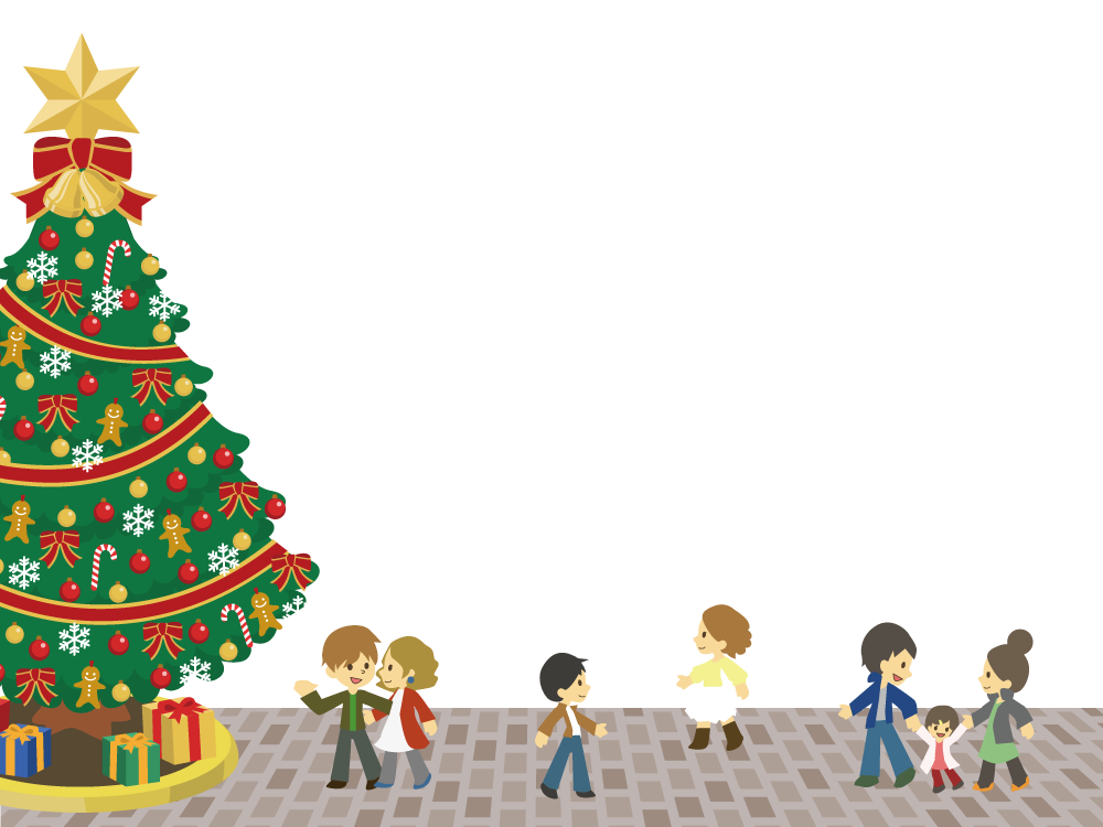 12月クリスマス背景イラスト「街角のクリスマスツリー」37631に写真・文字を入れる
