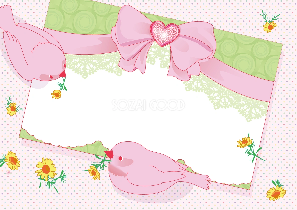 かわいい背景イラスト(鳥とリボン)37906