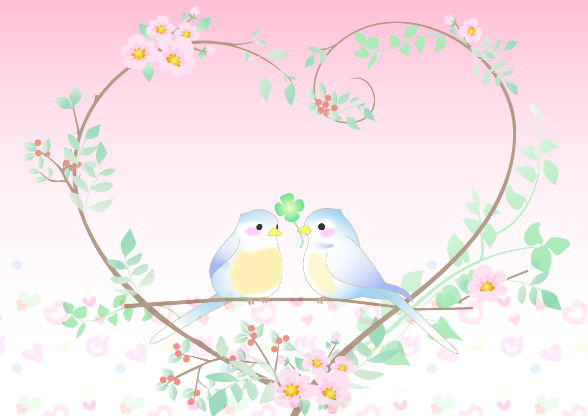 かわいい背景イラスト(鳥と木のフレーム)37910に写真・文字を入れる