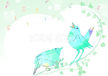 歌う鳥よ音符のおしゃれ綺麗なフレーム無料背景イラスト37952