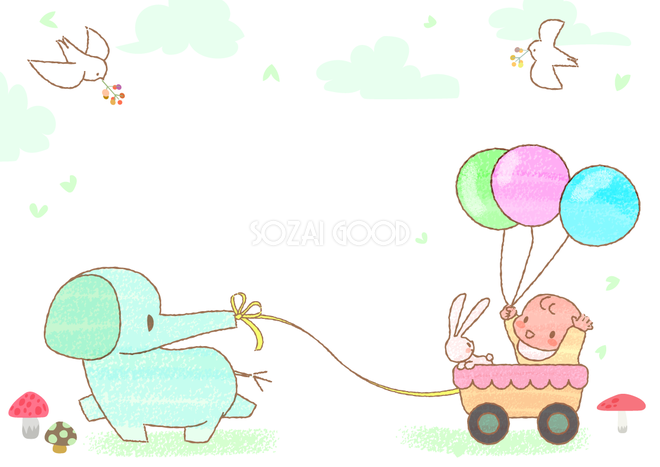 背景 イラスト かわいい 子象と赤ちゃん 素材good