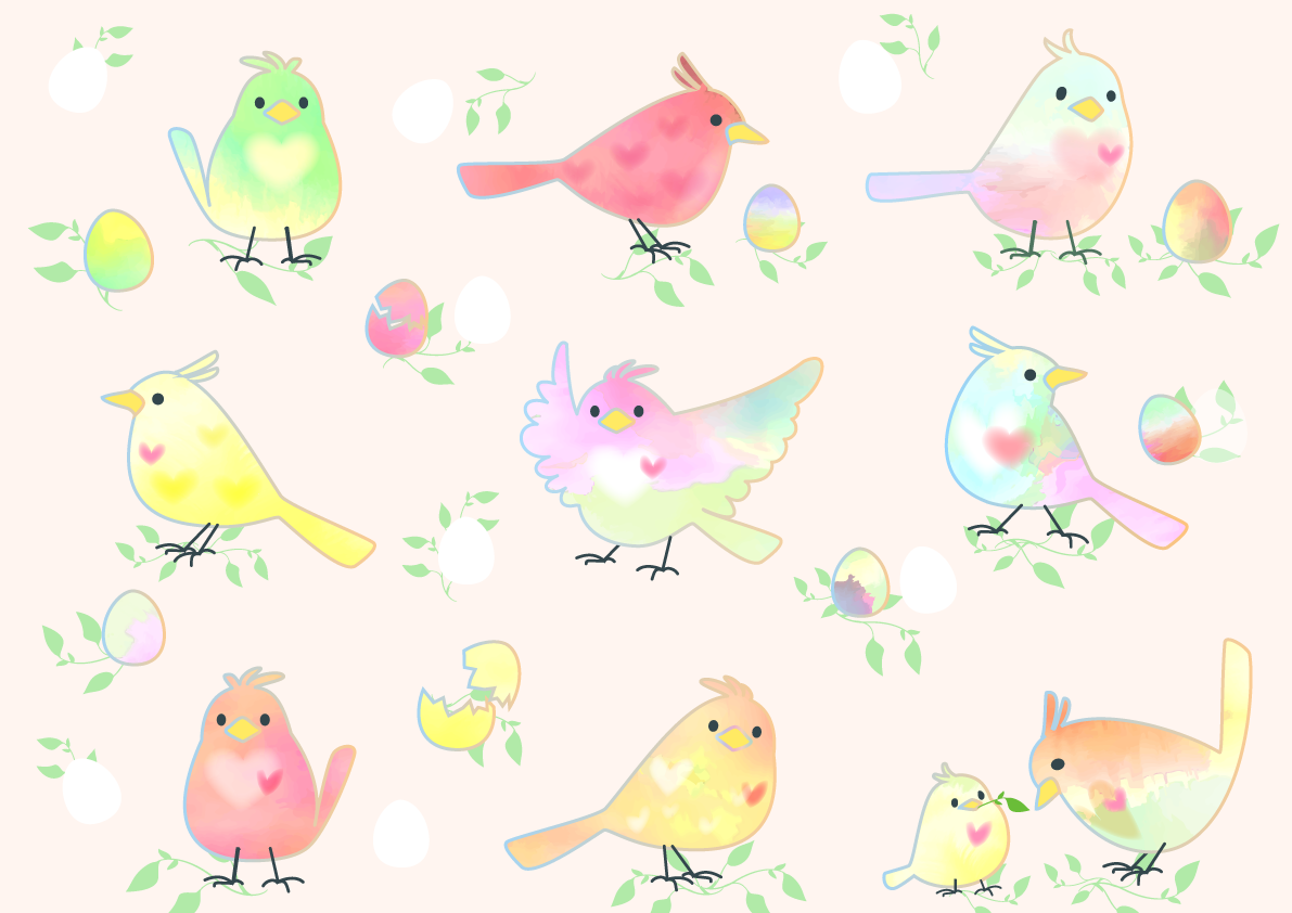 鳥の正面と横向きのかわいい背景イラスト37980に写真・文字を入れる