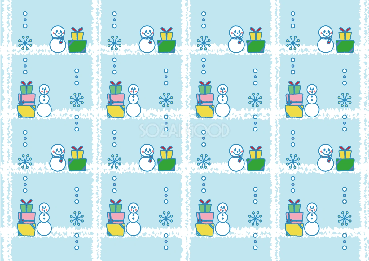 12月かわいい背景無料イラスト(プレゼントと雪だるま)38232