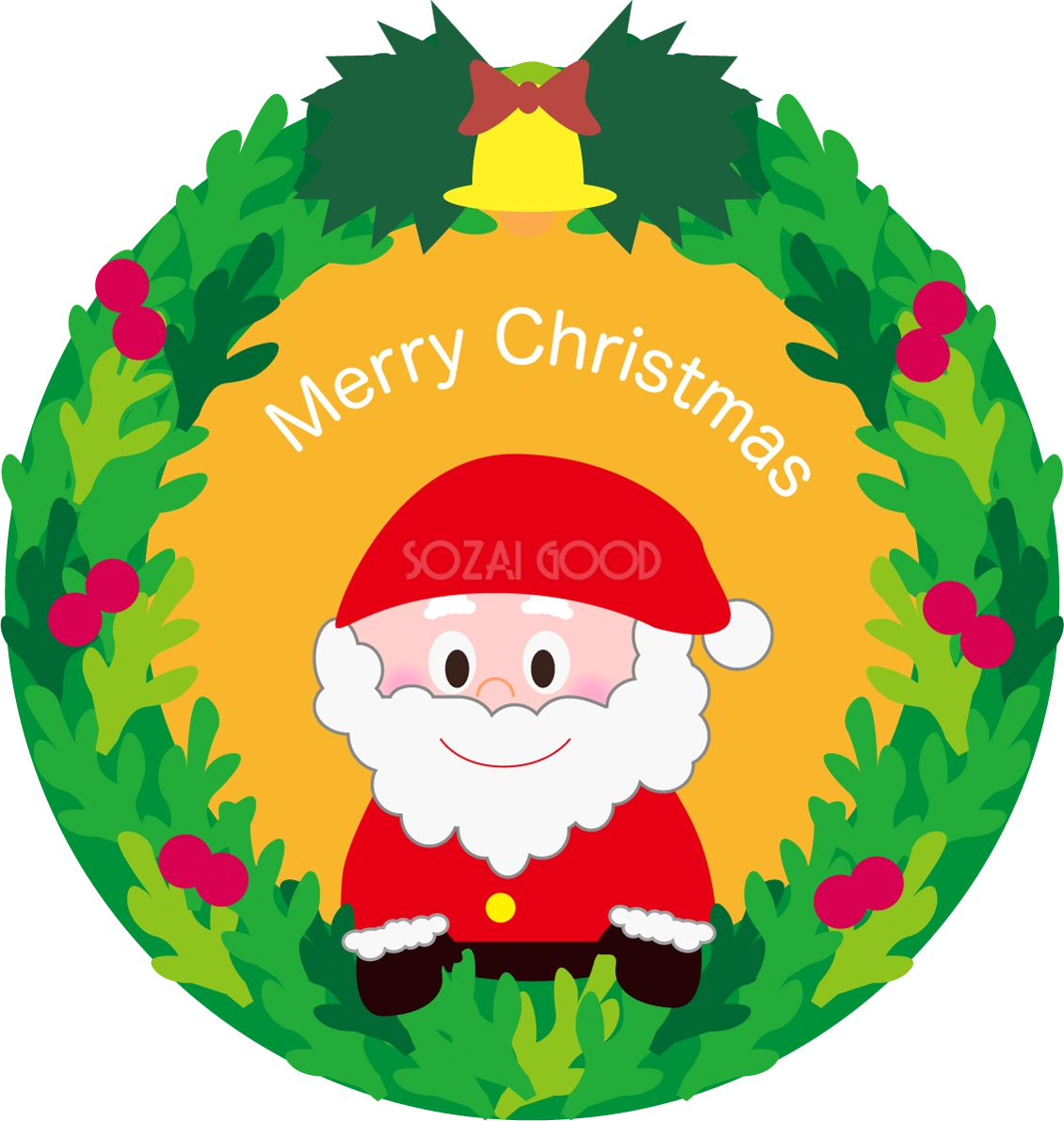 12月かわいい無料イラスト(クリスマスリースとサンタさん)38268